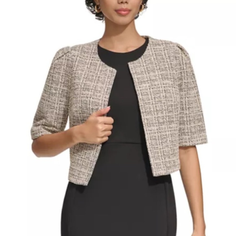 Calvin Klein Women's Cream and Black Tweed Blazer